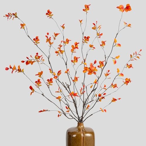 Artificial Ficus Branches 47.2" Artificial Eucalyptus Stems 47.2"orange 4pcs gallery