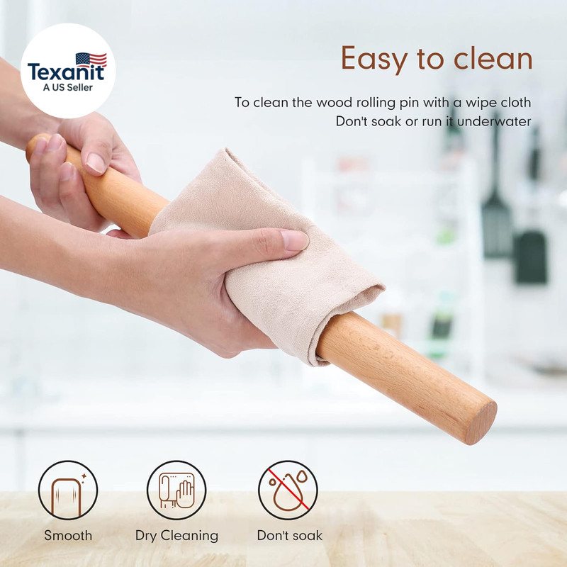 Wood French Rolling Pin for Baking, Wooden Dough Roller with Silicone Baking Ma gallery