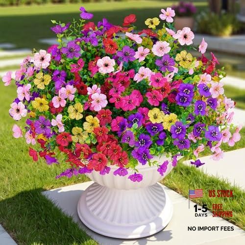 Artificial Faux Flowers Plants for Outdoors Outside Spring Summer 6 Multicolor