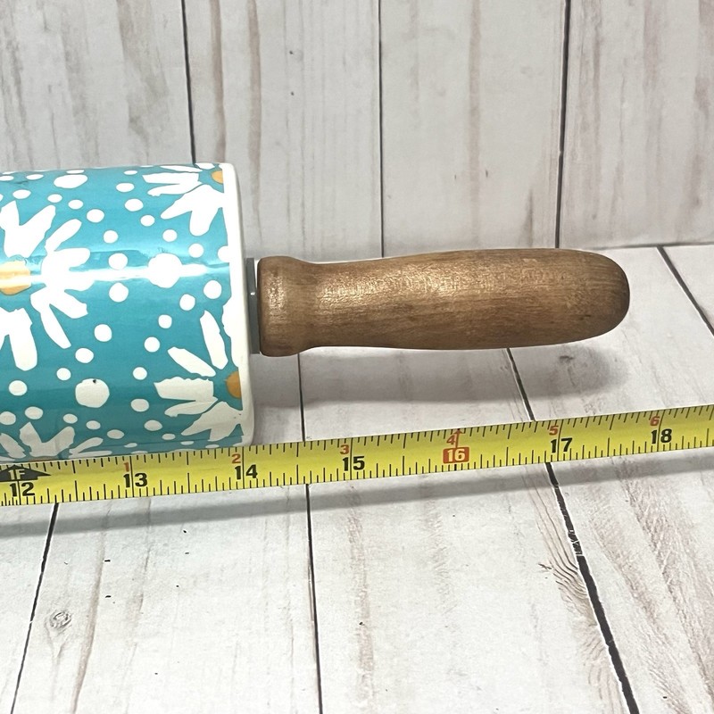 The Pioneer Woman Flea Market Teal Daisy Floral Rolling Pin Cottagecore gallery
