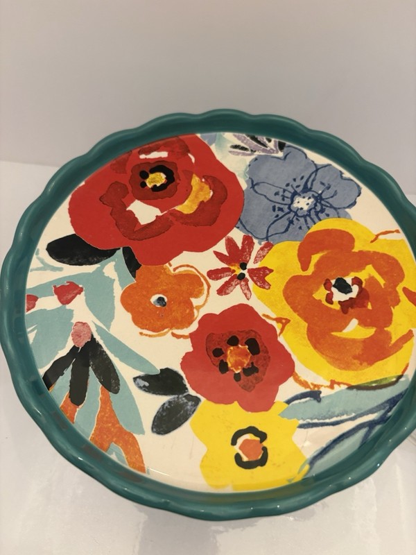 Pioneer Woman Ceramic Cup Cake Stand & Glass Cover Polka Dots and Floral Pattern gallery