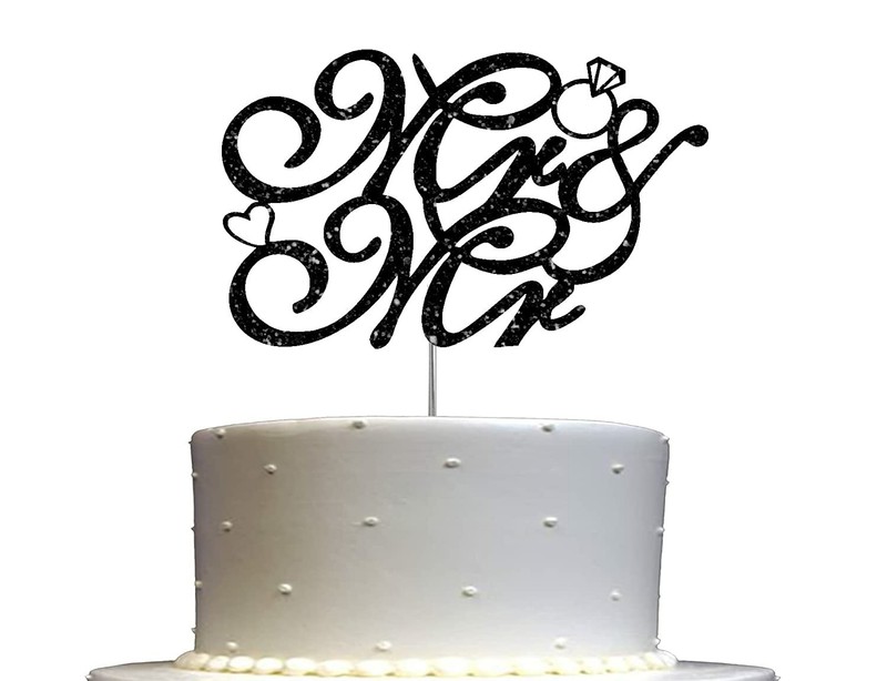 Mr & Mr Black Glitter Cake Topper, Wedding Party Decorations Ideas, Anniversary
