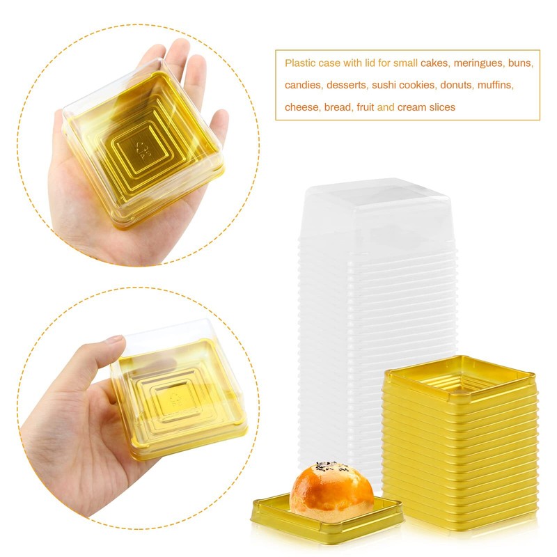Golden Plastic Square Containers with Lids Cupcake Muffin Dome 3" 100 Set gallery