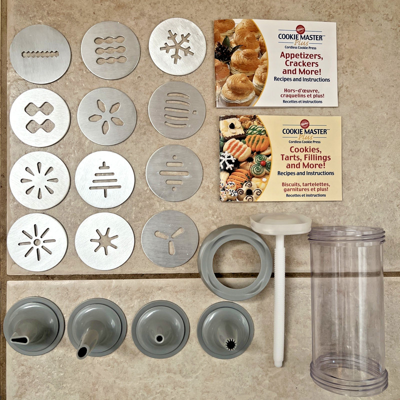 Wilton Cookie Master Plus Cookie Press REPLACEMENT Pcs. 12 Disc 4 Tips Recipes