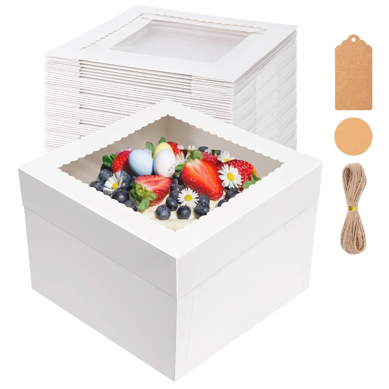 30 Pcs Cake Boxes 12x12x8 Inch White Bakery Boxes with Window Cake Containers…