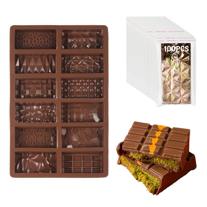 12 In 1 Chocolate Molds 1 Inch Deep Dubai Silicone Chocolate Bar Mold with 10…