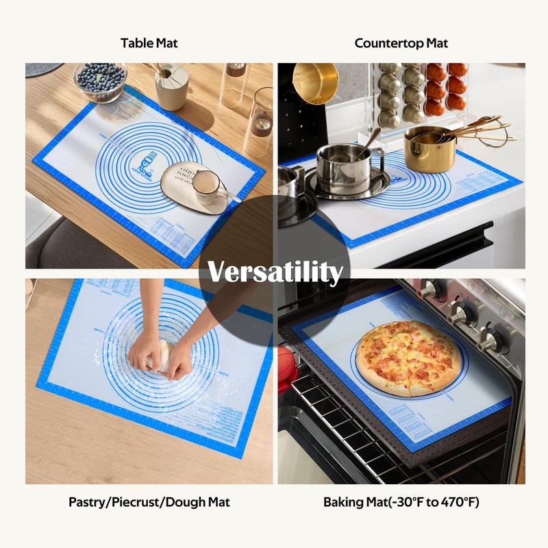 Nonstick Silicone Pastry Baking Mat Large with Measurements 24"L x 16"W, Blue gallery