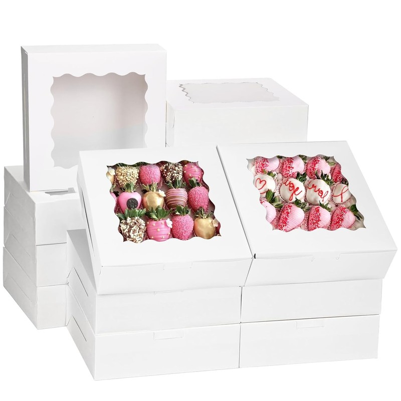 Clear 8x8x2.5 Bakery Boxes, White Treat Containers, 30pc Cookie Packaging Set