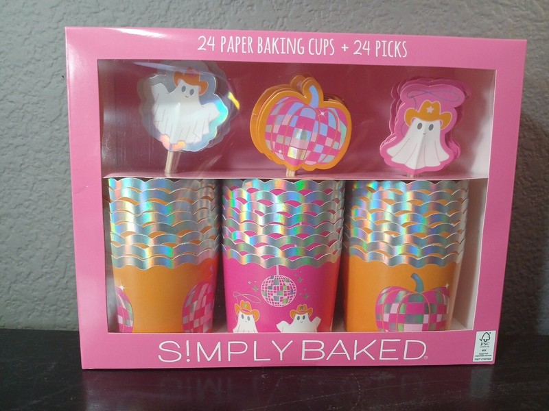 48pc S!MPLY BAKED Pink Cowboy Ghost Themed Baking Cups & Picks Set Simply Baked