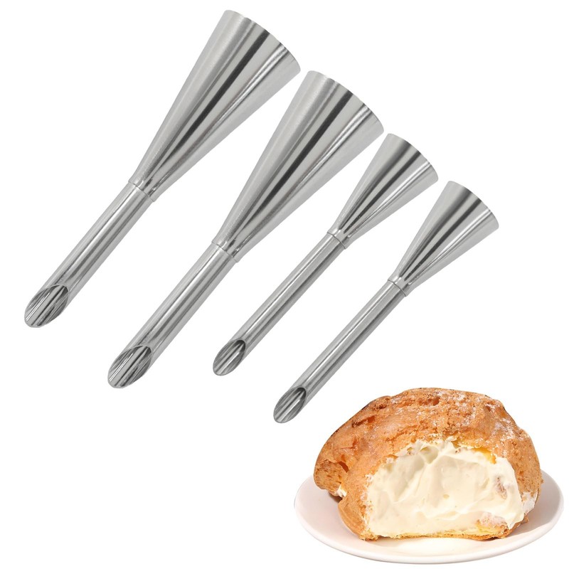 6Pcs Cream Icing Piping Nozzles 2 Sizes Stainless Steel Long Puff Decor Tool gallery