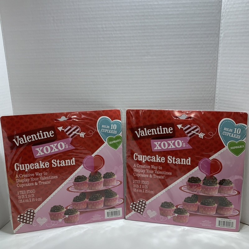 Lot Of 2 Valentine Heart Cupcake Stand Cardboard Together Holds 20 Cupcakes