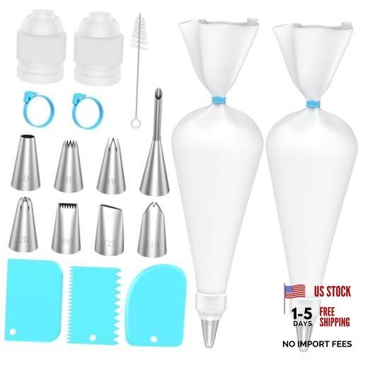 Piping Bags and Tips Set, 16 Inch Cotton Reusable 2 Piping Bags, 7 Piping