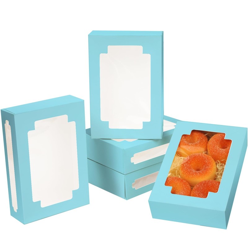 Light Blue Cookie Boxes 8×5.3×2 Inch 24 Pack Bakery Box Window Treat Box
