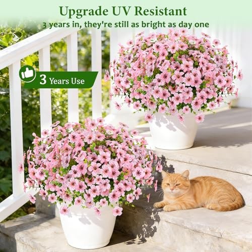 Artificial Flowers for Outdoors, 9 Bundles Artificial Plants & 9 Pack Pink gallery