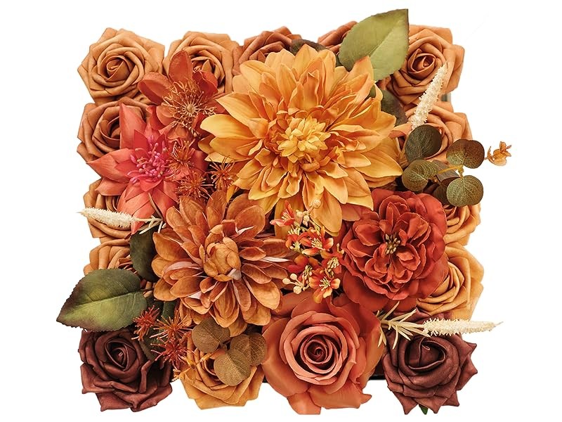 TIN TIME Artificial Flowers Burnt Oran & Navy Blue Flower bo for gallery