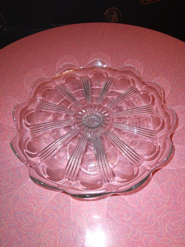 Pedestal Clear Glass Cupcake Plate Wedding Cake Display Fluted Scalloped Ruffled