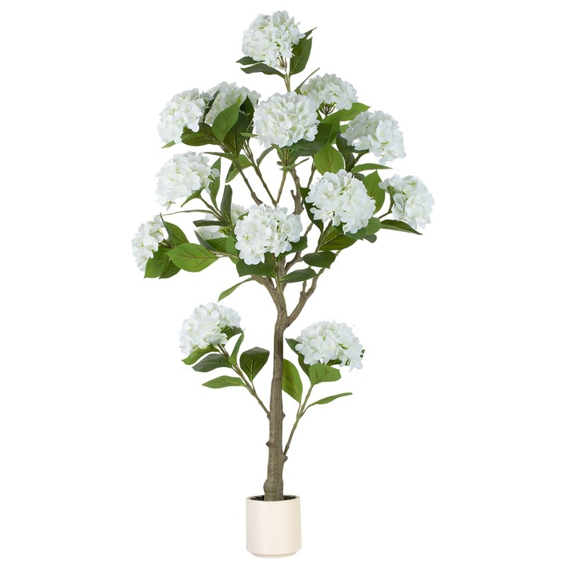 Blosmon White Hydrangea Artificial Trees 5Ft Real Touch Faux Hydrangeas Flower