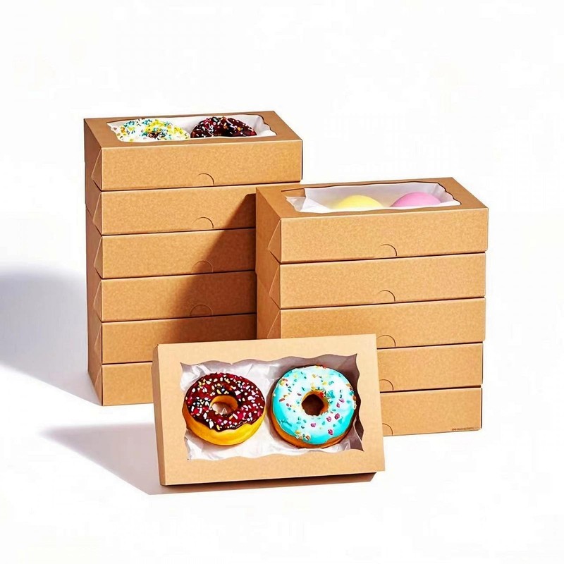20PCS 7×4.3×1.5 Inch Brown Cookie Boxes with Window Bakery Boxes for Chocolat…