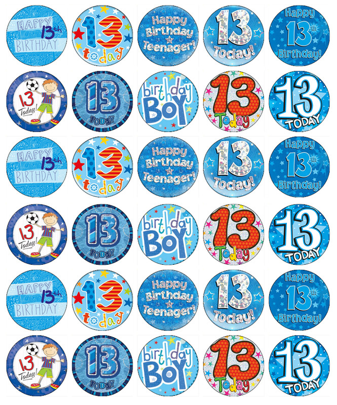30x 13th Birthday Boy Cupcake Toppers Edible Wafer Paper Fairy Cake Toppers