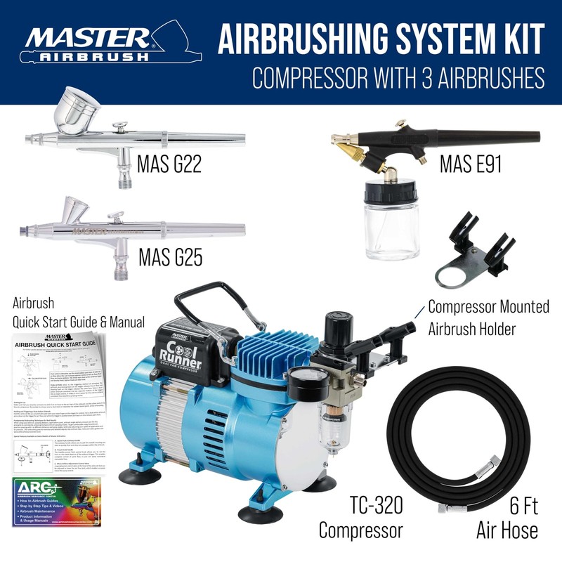 Master Airbrush Cool Runner II Dual Fan Airbrushing System Kit - Air Silver gallery