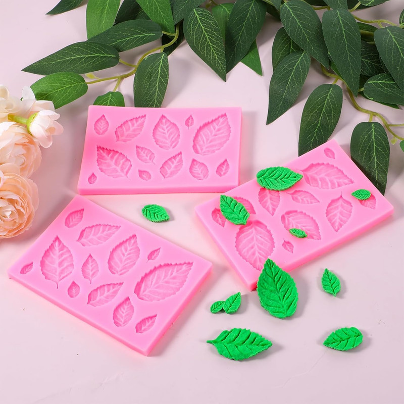 3Pcs Leaf Molds Silicone, Pink 3D Leaves Mold for Fondant Chocolate Butter Polym gallery