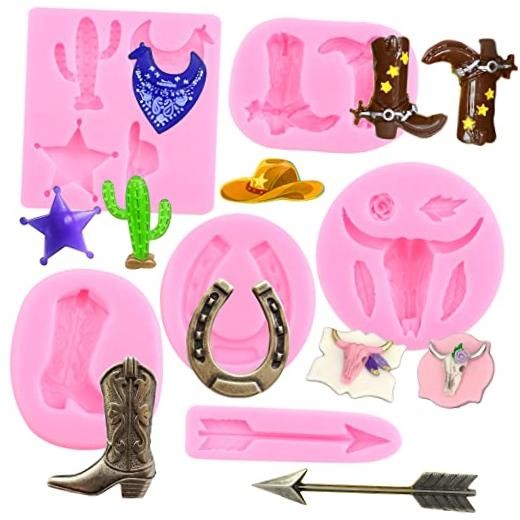 Bull Head Silicone Molds Feather Arrow Cowboy Boots Horseshoe Hoof Style A