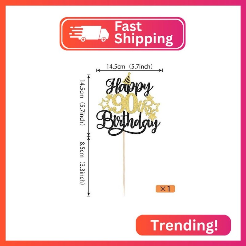 Rsstarxi 1 Pack Happy 90th Birthday Cake Topper Star Hat Glitter Cheers to 90 Ye gallery