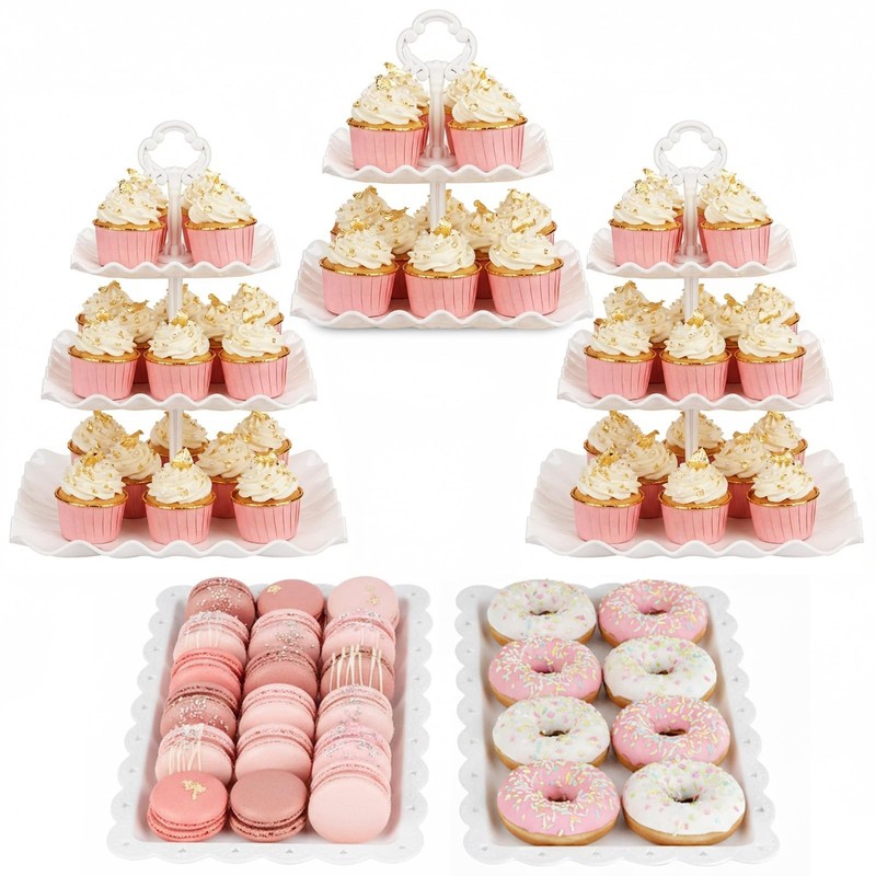 NWK 5 Piece Cake Stand Set with 2 x 3Tier Cupcake Stands, 1 x2Tier Cupcake St…
