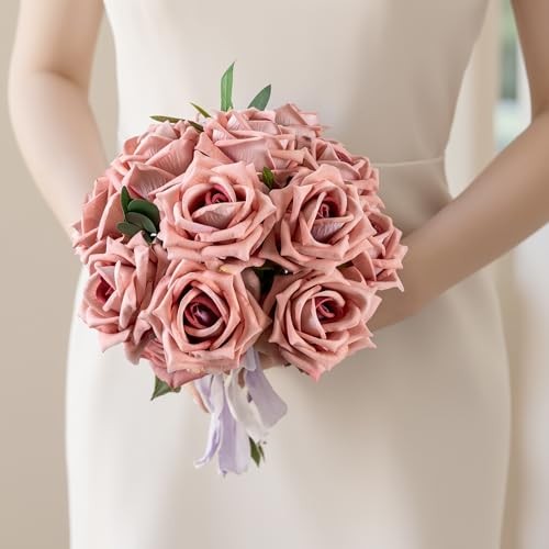 Fake Roses Faux Flowers Silk Roses 16.5in Artificial Roses Pink Purple 12pcs gallery