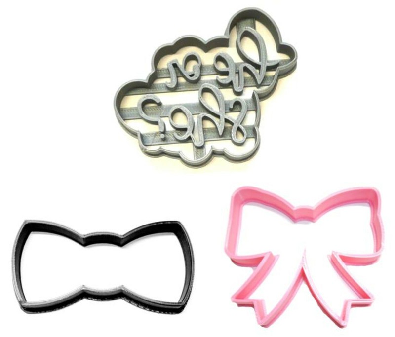 BOWTIE OR HAIRBOW GENDER REVEAL HE OR SHE BOY GIRL BOW COOKIE CUTTER USA PR1238