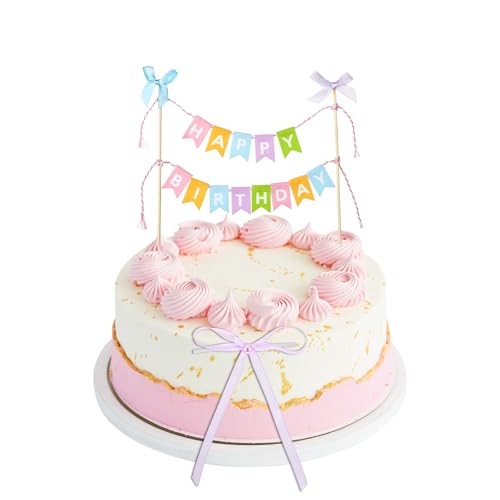 11 Pcs Happy Birthday Cake Topper Banner Bow Ribbon Cake Topper gallery