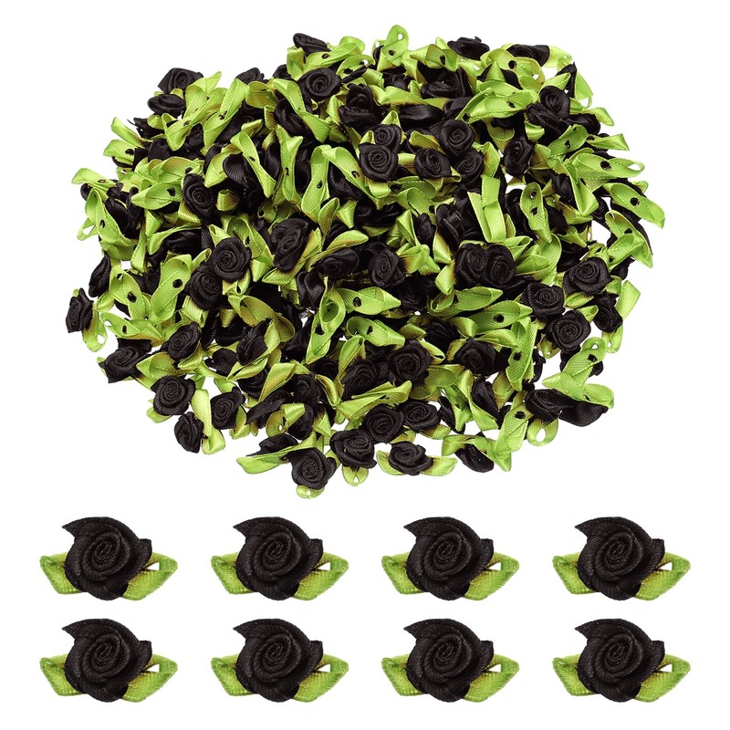 500 Pcs Mini Ribbon Roses Flowers Bows for Crafts, 15mm/0.6″ Dia, Black