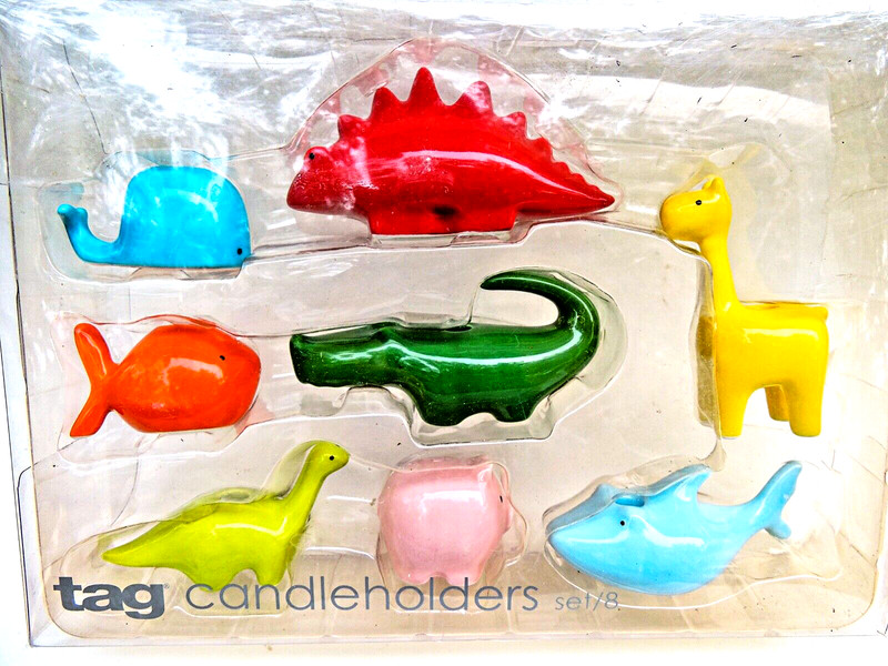 COLORFUL CERAMIC ANIMAL CAKE TOPPERS BIRTHDAY CANDLE HOLDERS SET OF 8 BY TAG gallery