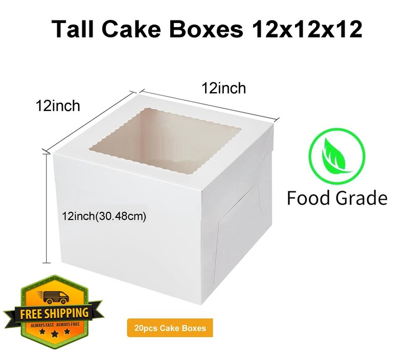 Packpal 12x12x12" Tall Cake Boxes with Window, 20pk, White Dessert Boxes gallery