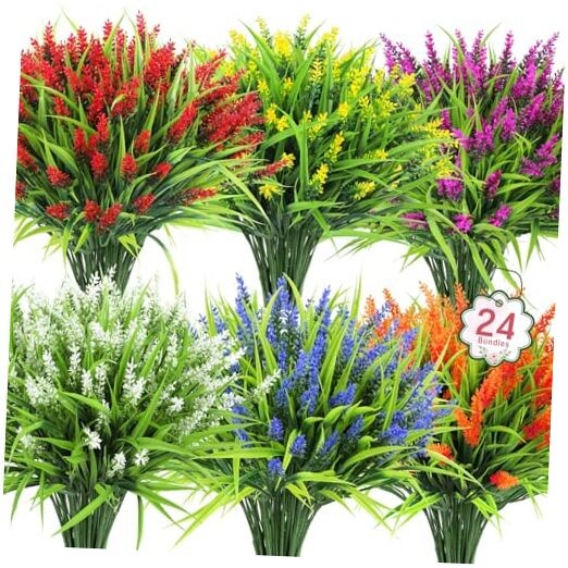 24 Bundles Artificial Flowers for Outdoors, Fake Lavender Flowers Multi Color gallery