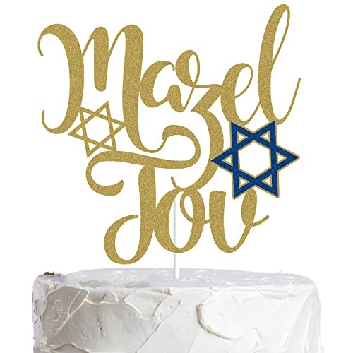 Mazel Tov Cake Topper Gold Glitter Jewish Birthday Chanukah Holiday Cake gallery
