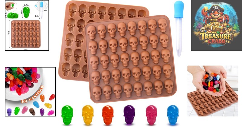 Versatile Non-Stick Skull Silicone Candy Molds - 40 Cavity Pack with Dropper gallery