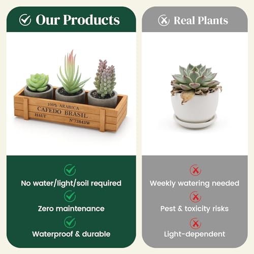 3PCS Small Fake Plants, Artificial Succulents Plants with Wooden Box for Home gallery