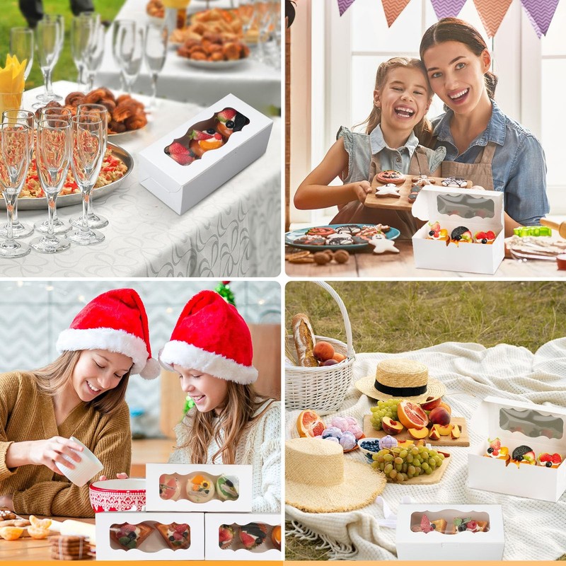 60 Pack White Bakery Boxes with Window, 9 x 4 x 3 Inch, Large Cookie Boxes fo... gallery
