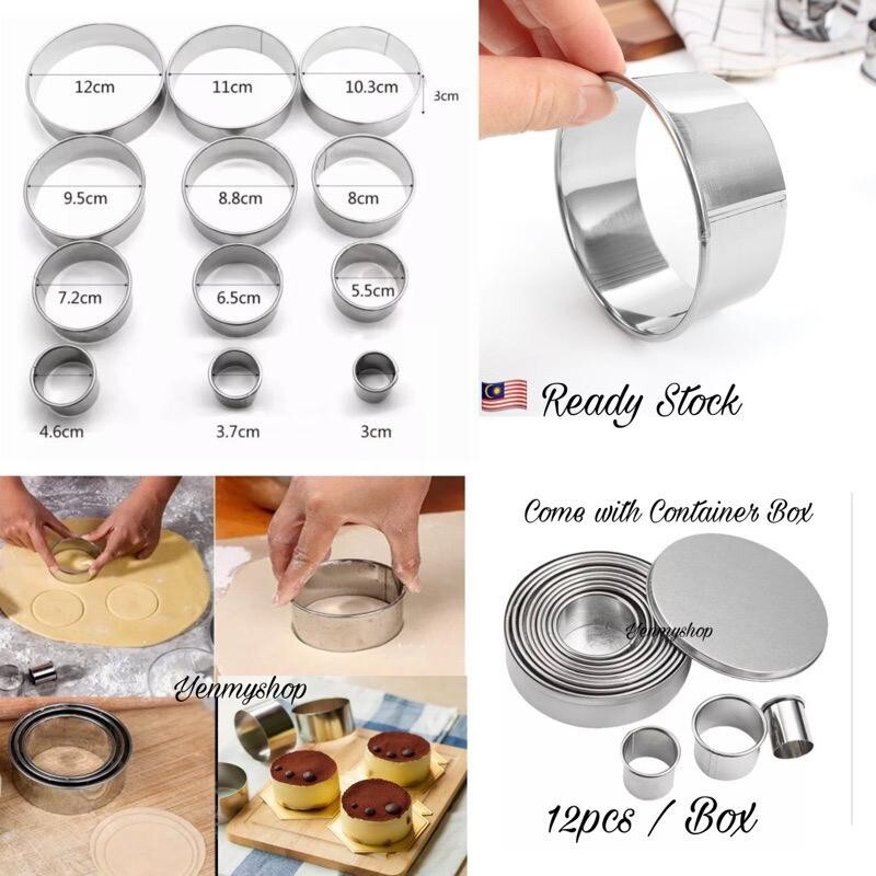 12 PCS Stainless Steel Round shape Cutting Cookie Molds mousse Cake Ring BakIng