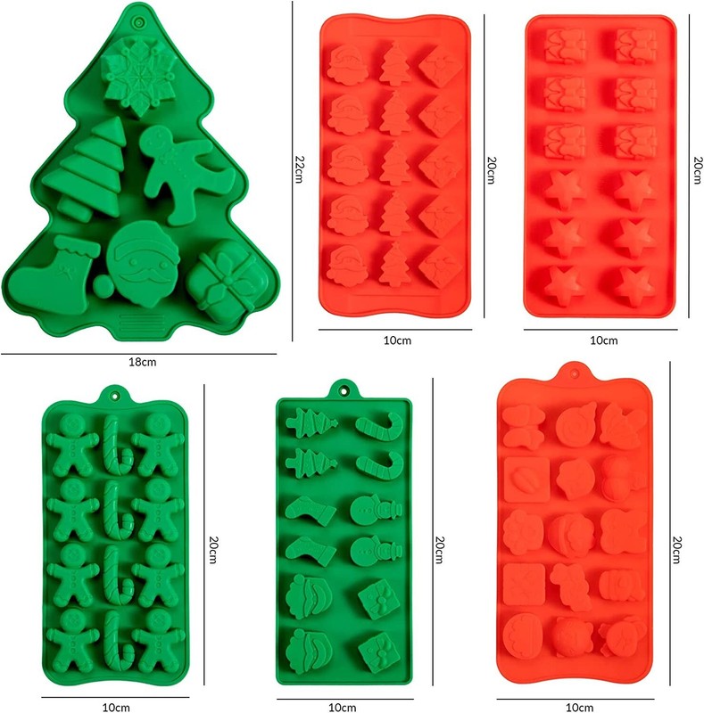 Christmas Silicone Molds Xmas Red Green Candy cake Mold Santa Xmas tree 6 pack gallery