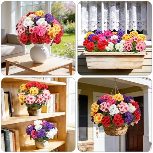Artificial Geraniums Silk Artificial Flowers for Outdoor Indoor, 6 Mixed Colors gallery