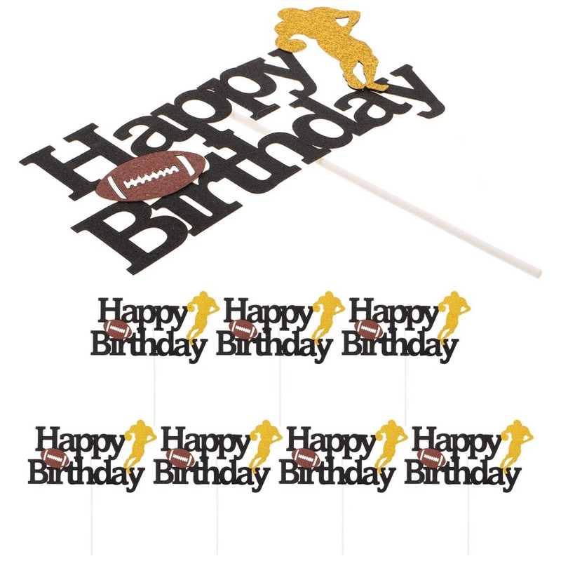 8 Pcs Rugby Cake Decoration Happy Birthday Cupcake Topper Decorations gallery