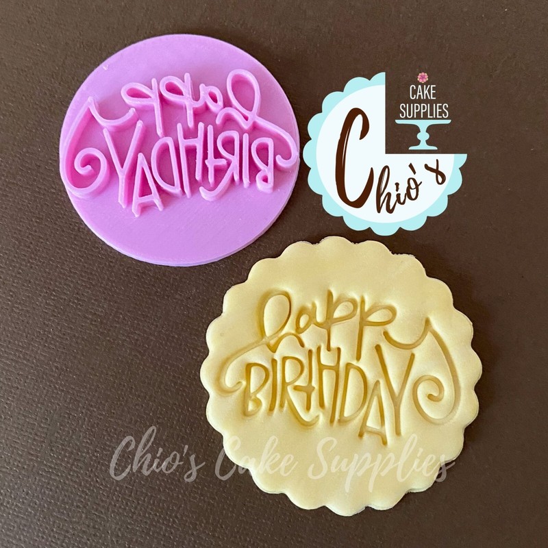 Happy Birthday Fondant Embosser Stamp, 2" diameter gallery