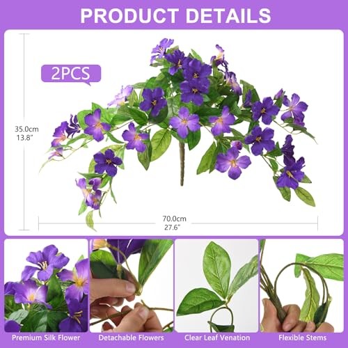 Artificial Fake Flowers Plants Outdoor, 2PCS B01 Deep Purple+ Light Purple gallery