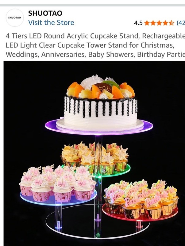 SHUOTAO 4-Tier Round Clear Acrylic Cupcake Stand Tower w/ LED Light includes USB gallery