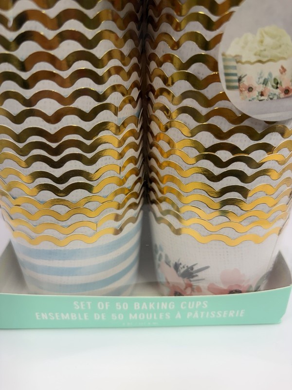 QUEENWEST 50 BAKING CUPS FLORAL STRIPE FOR CUPCAKES MUFFINS NIB gallery