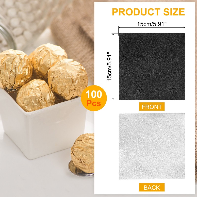 100pcs Candy Foil Wrappers,6 x 6Inch Chocolate Bar Wrappers(Black,Orange Peel) gallery