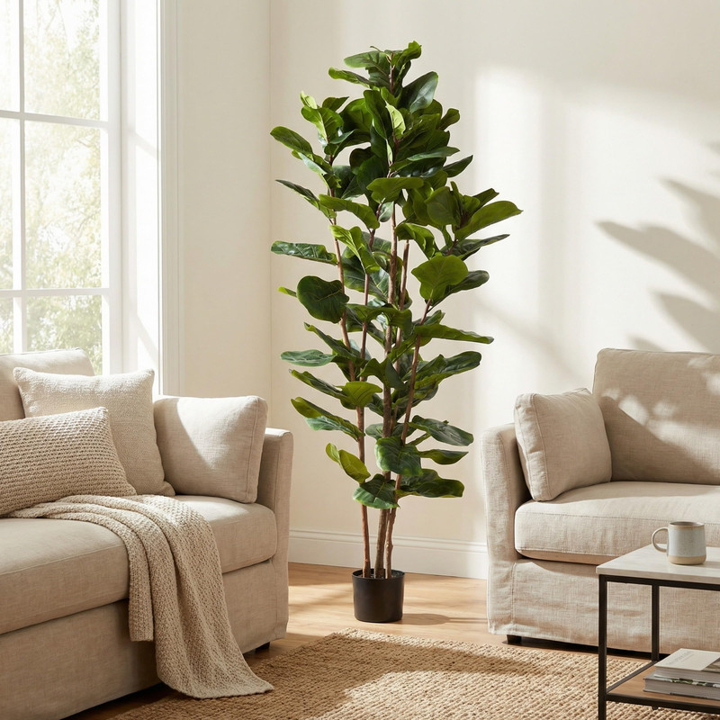 Artificial Fiddle Leaf Fig Tree – 6Ft Fake Plant Pot And Natural Feel Leaves