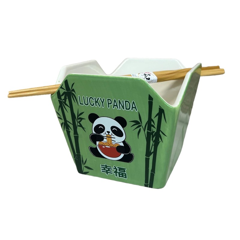 Chinese Takeout Box Style Porcelain Bowl With Chopsticks 18 fl oz Square Shap... gallery